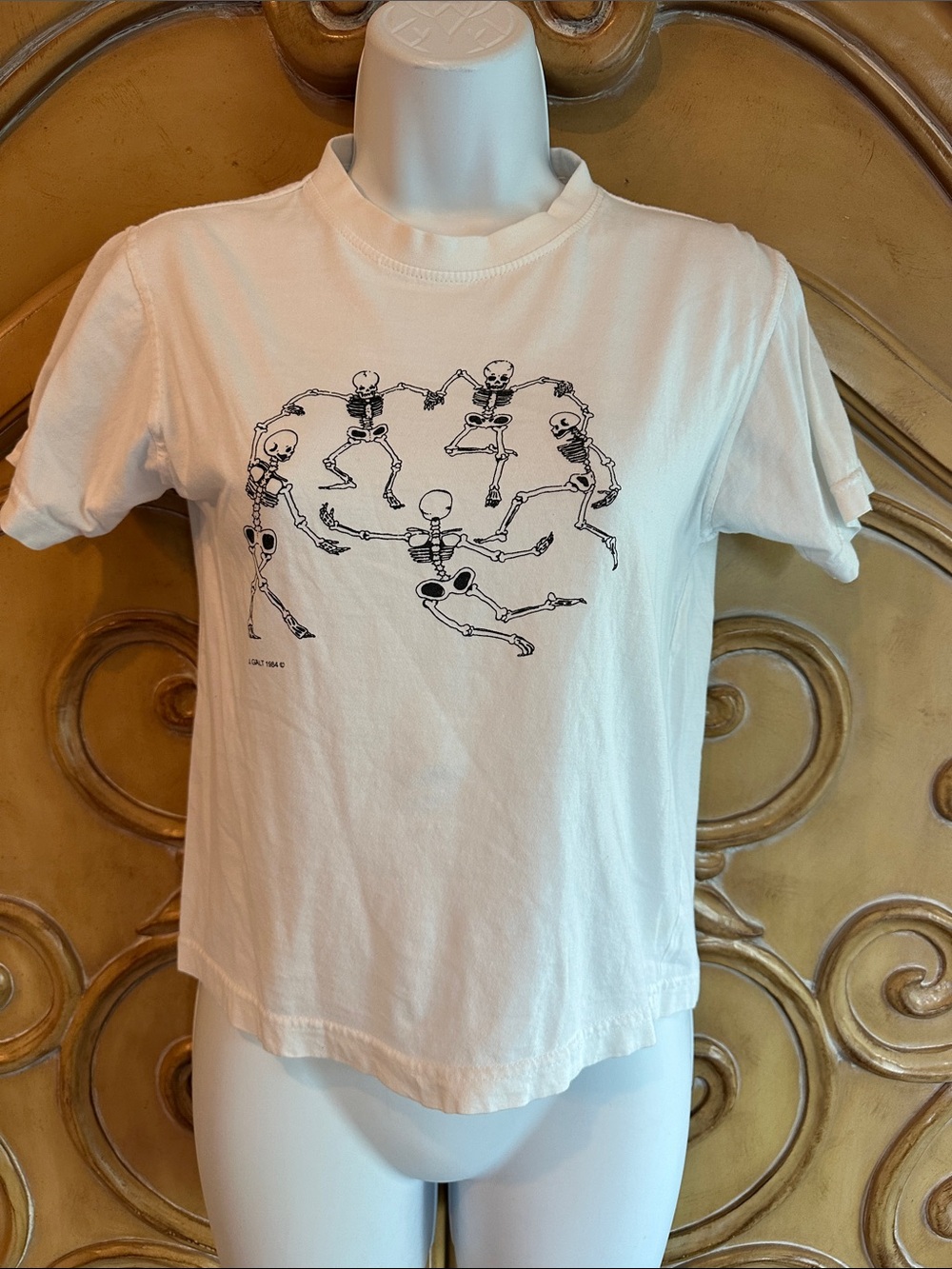 Kids White Short Sleeve Tee with Dancing Skeleton Graphic
